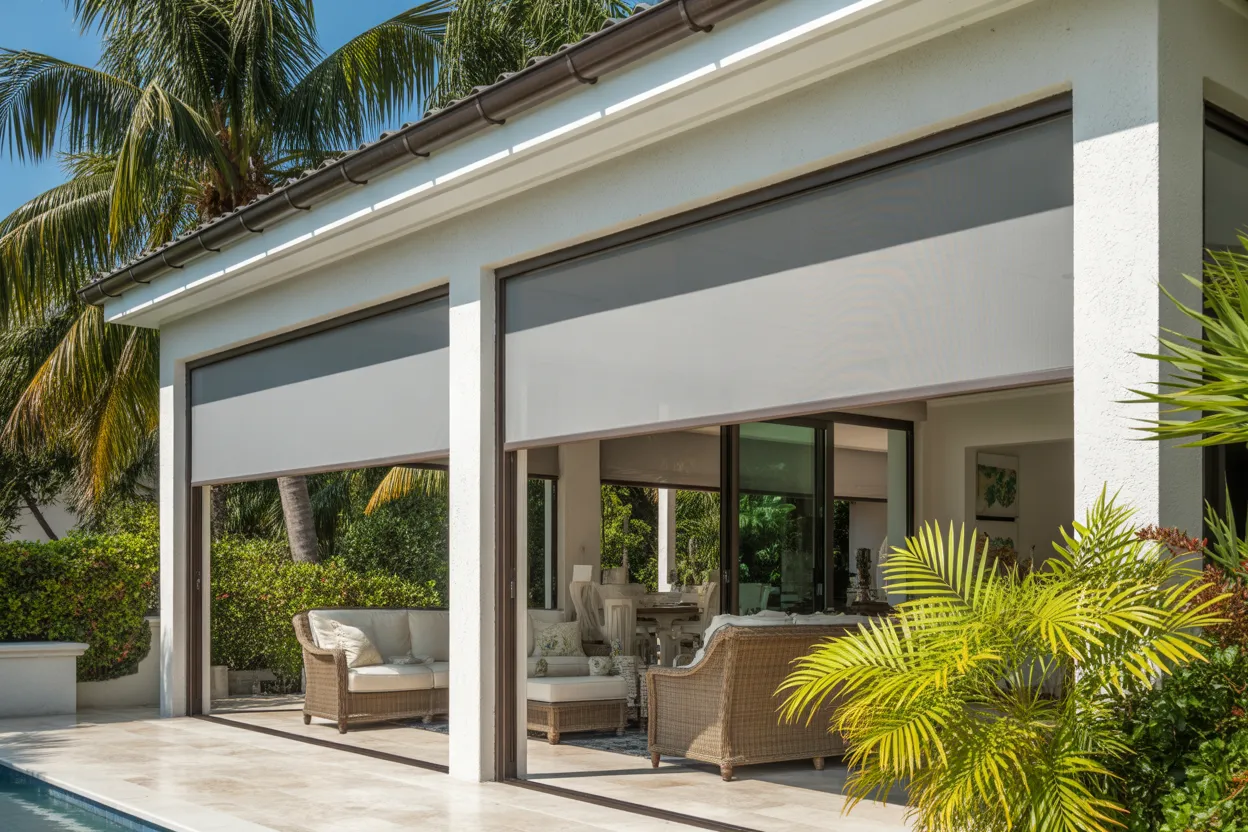 Zip-track solar shade deployed on Destin porch